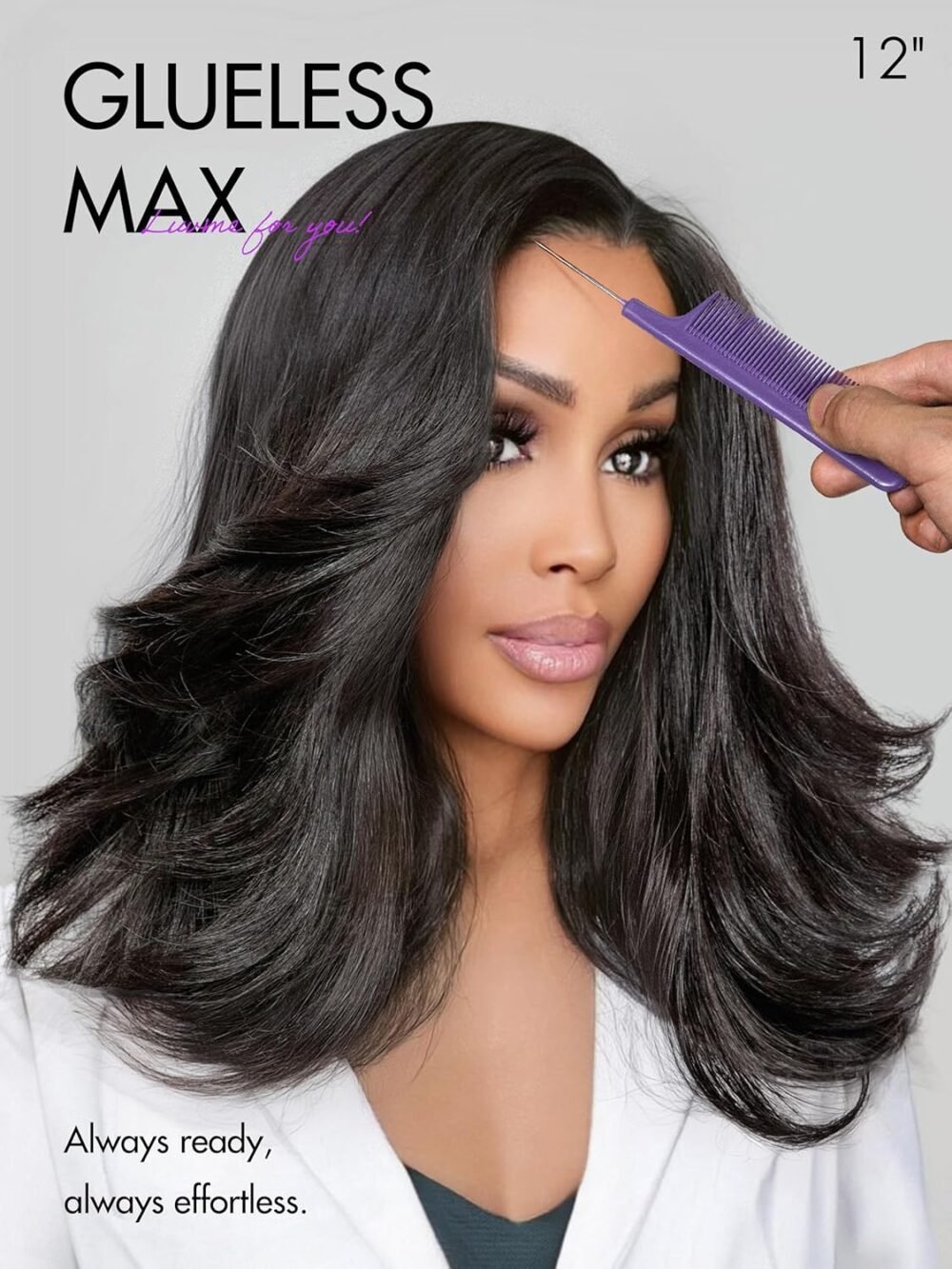 ⁦باروكة شعر بشري بوب بطول 14 بوصة مع قص طبقات، تم تصفيفها مسبقاً، غلق HD لاصق بدون غراء، مع غرة جانبية⁩ - الصورة ⁦5⁩