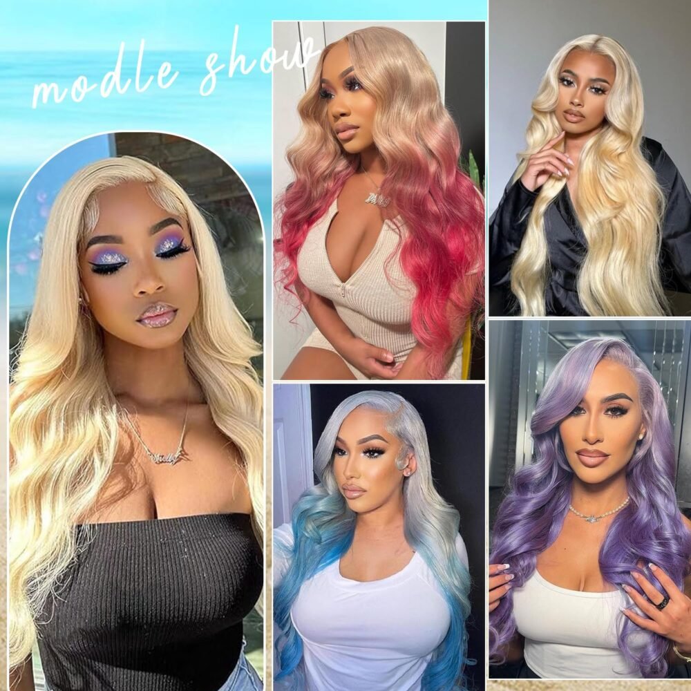 ⁦باروكة شعر بشري 613 بغطاء أمامي 13x6 HD، 32 بوصة، تموجات جسم، كثافة 250%، شعر أشقر، بدون غراء، مع عقد مبيضة مسبقًا⁩ - الصورة ⁦5⁩