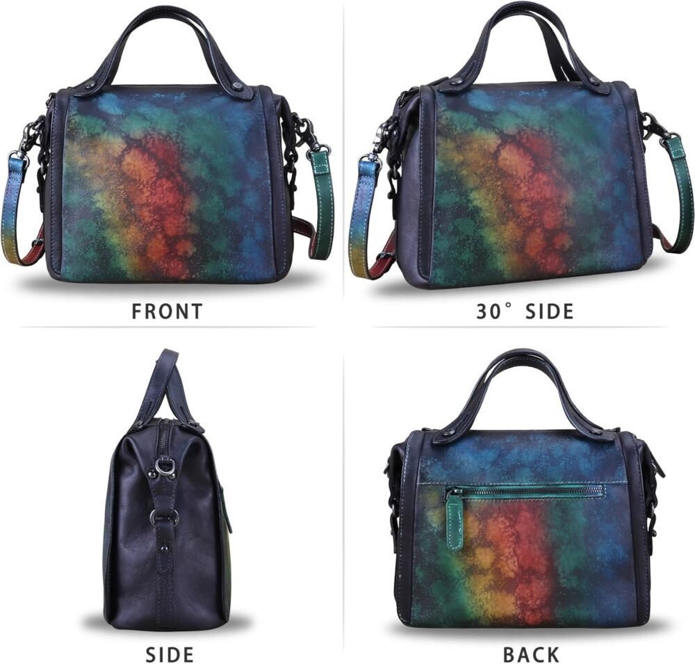 حقيبة ساتشيل جلدية حقيقية للنساء - حقيبة يد عتيقة مصنوعة يدويًا مع مقبض علوي وأكياس كروس بادي مصممة - الصورة 4