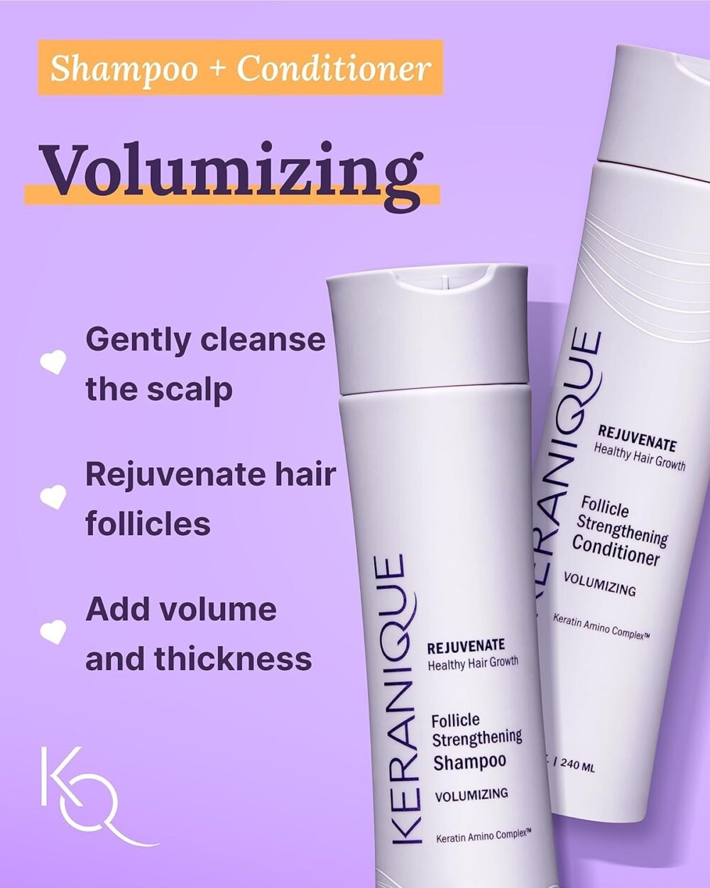 Keranique مجموعة شامبو وبلسم مكثف مع موس لتكثيف الشعر - مجموعة غنية بالكيراتين للشعر الرقيق، الضعيف، التالف والجاف - آمنة على الشعر المصبوغ، خالية من الكبريتات والكحول - للنساء - الصورة 3