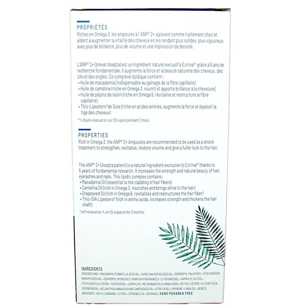 أمبولات Ecrinal ANP2 لنمو الشعر للرجال - أمبولات تقوية وإصلاح للشعر الرفيع والباهت والتالف - علاج مكثف للشعر باستخدام ANP 2+ ومعقد الأوميغا 3 - عبوة 5 أمبولات - الصورة 2