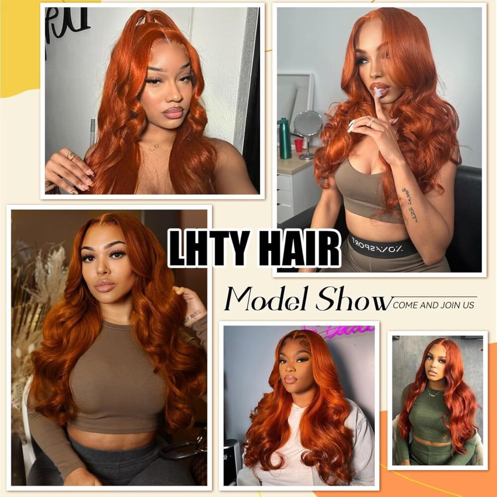 ⁦باروكة شعر طبيعي بلون بني محمر - رباط أمامي HD 13x6، بدون غراء، مشذبة مسبقًا، طول 32 بوصة⁩ - الصورة ⁦6⁩