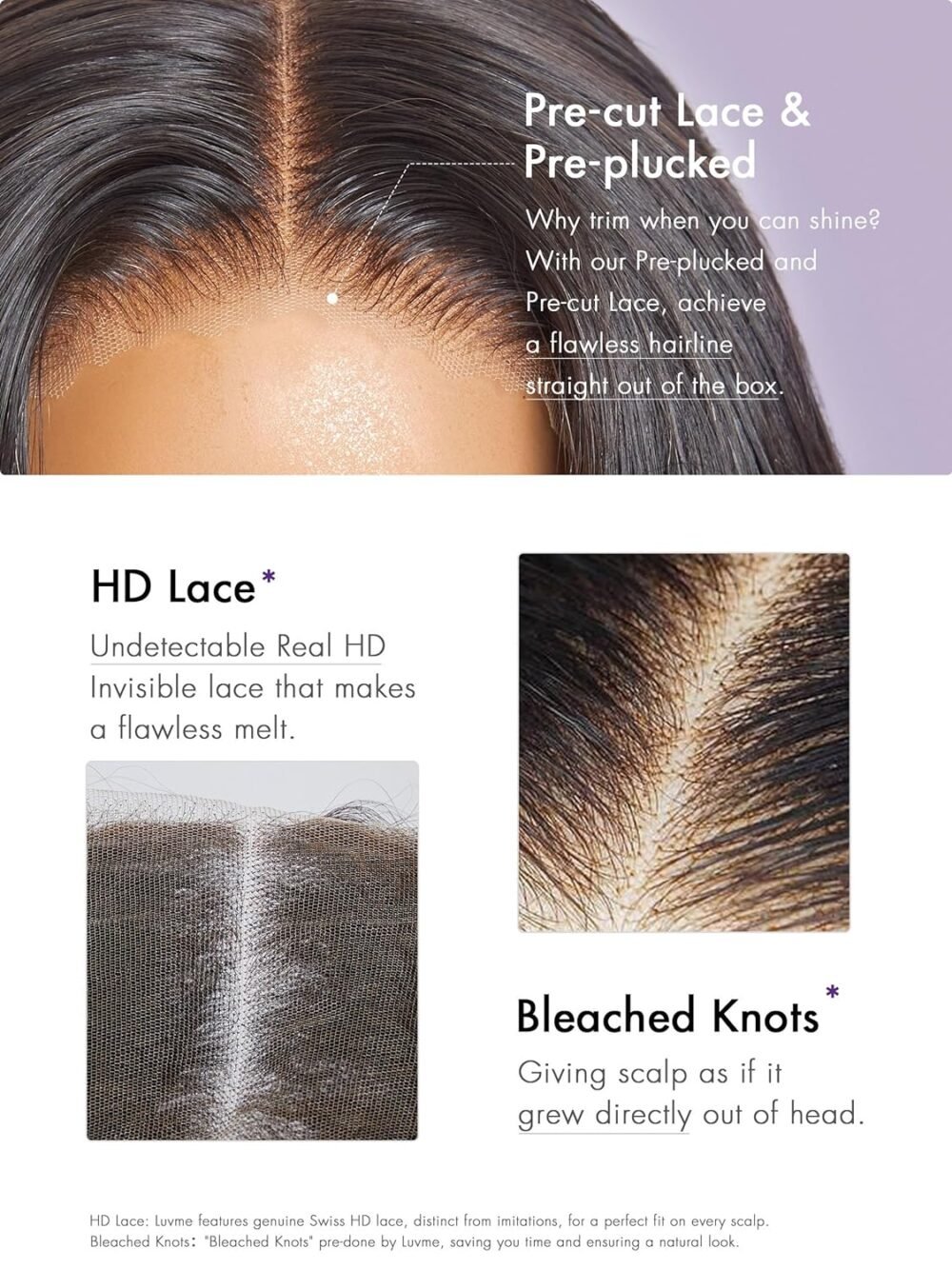 باروكة LUVME HAIR 14 بوصة تموجات لوسي واسعة - رباط أمامي، شعر بشري، تقسيم وسط، أسود طبيعي - الصورة 3