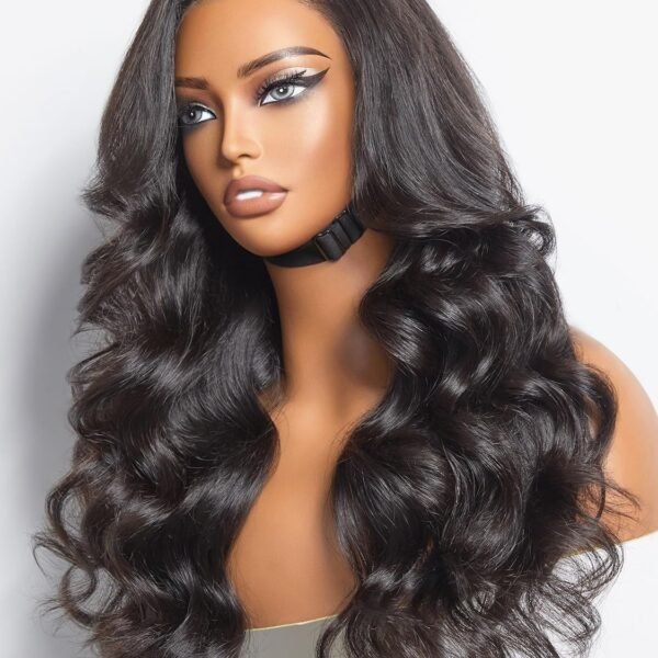 LUVME HAIR باروكة شعر طبيعي 16 بوصة بتموجات فضفاضة، برباط أمامي 13x4، جاهزة للاستخدام بدون غراء، مشذبة مسبقًا لشعر طويل أسود بموجات جذابة وكثافة 180% لإطلالة ساحرة.