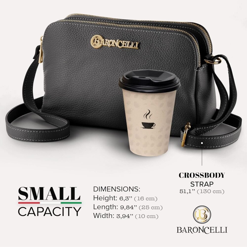 حقيبة "بارونسيللي" كروس بودي مصنوعة في إيطاليا من جلد إيطالي ناعم مع شرائط طويلة - الصورة 3