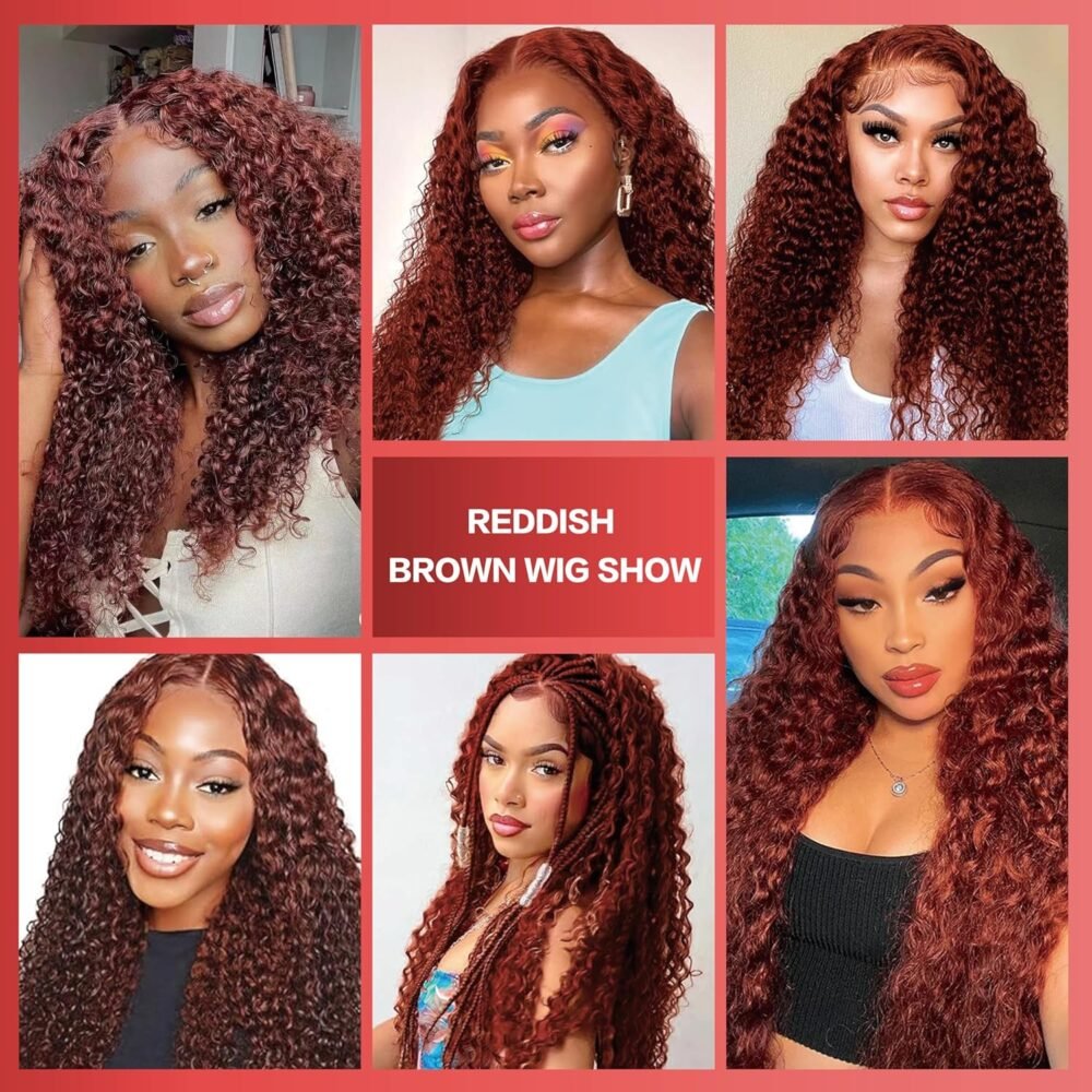 ⁦باروكة جليوليس بشعر بشري 33# بني زنجبيل منغولي مع دانتيل أمامي 5x5، لون كستنائي عميق مع تموجات طبيعية، باروكة بشعر بشري جليوليس جاهزة للارتداء 26 بوصة⁩ - الصورة ⁦6⁩