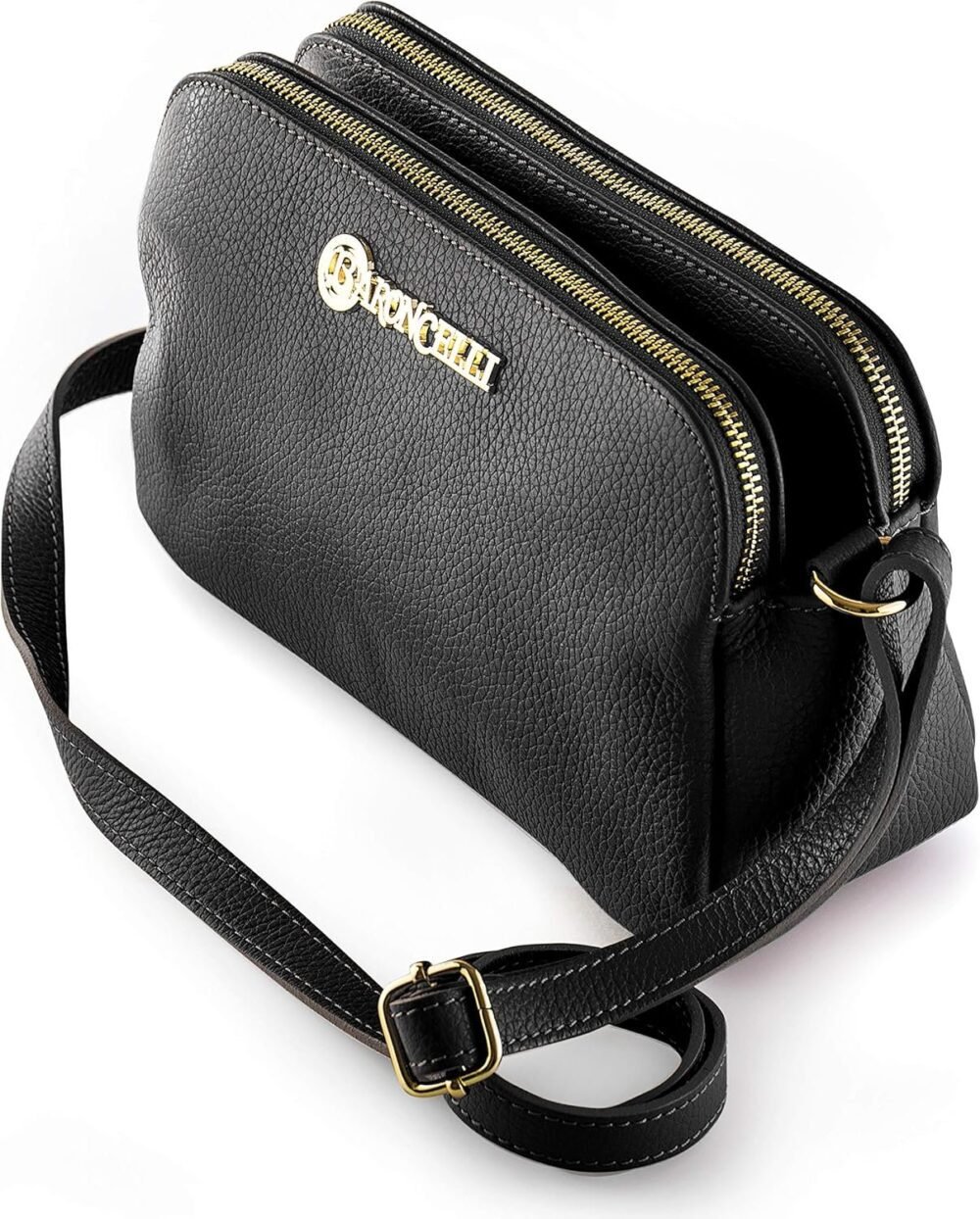 حقيبة "بارونسيللي" كروس بودي مصنوعة في إيطاليا من جلد إيطالي ناعم مع شرائط طويلة