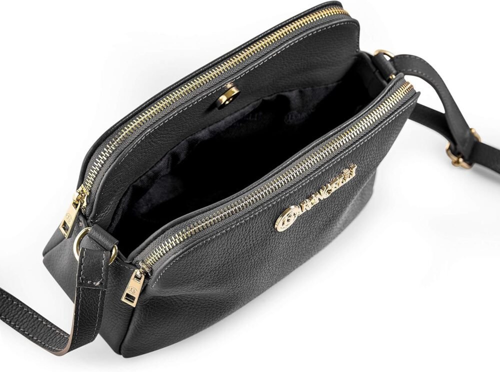 حقيبة "بارونسيللي" كروس بودي مصنوعة في إيطاليا من جلد إيطالي ناعم مع شرائط طويلة - الصورة 6