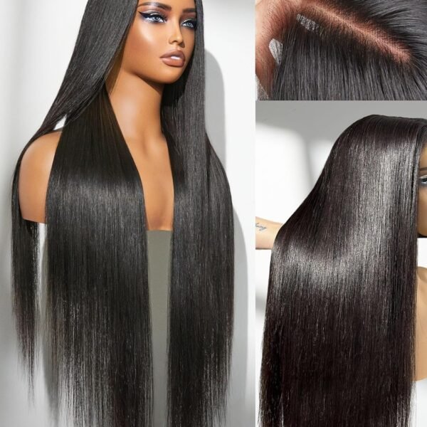 باروكة مستقيمة 5x5 دانتيل أمامي من شعر طبيعي بدون غراء - لون أسود طويل